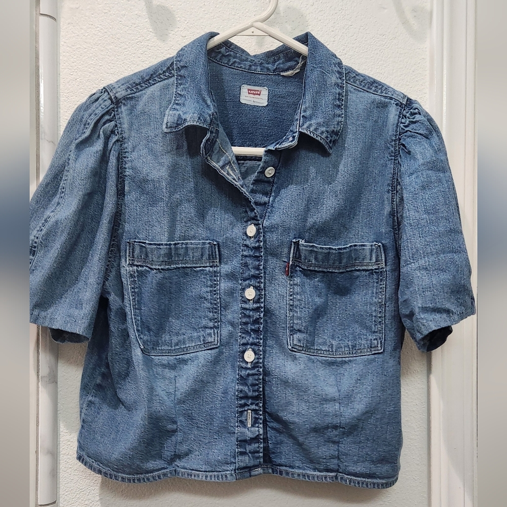 Levi's Altered Blue Denim Button Up Blouse